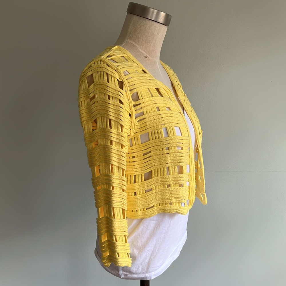 Vintage Yellow Open Weave Cardigan - Picture 3 of 7